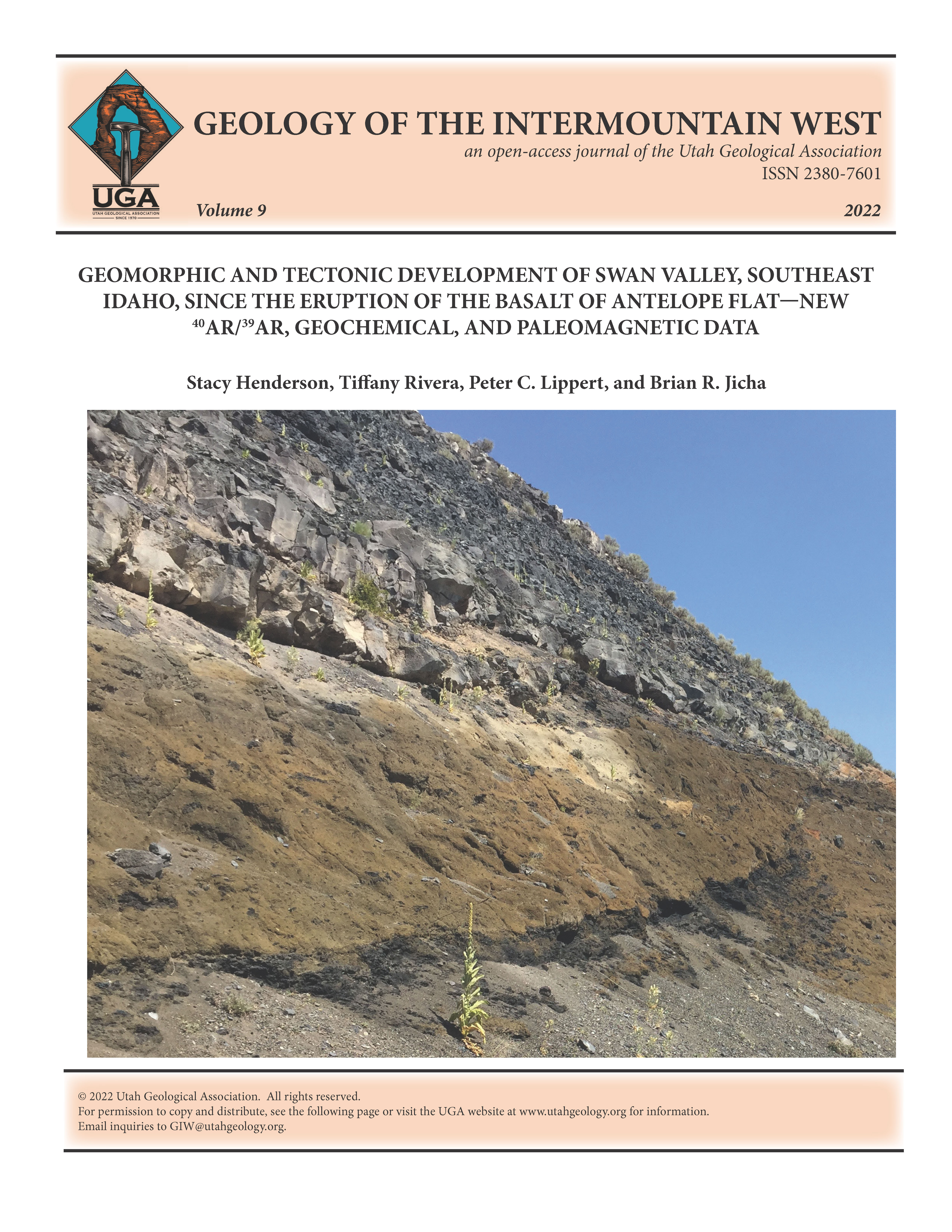 The Pleistocene Basalt of Antelope Flat dammed the Snake River in Swan Valley, southeast Idaho, producing hyaloclastite visible along US Highway 26.