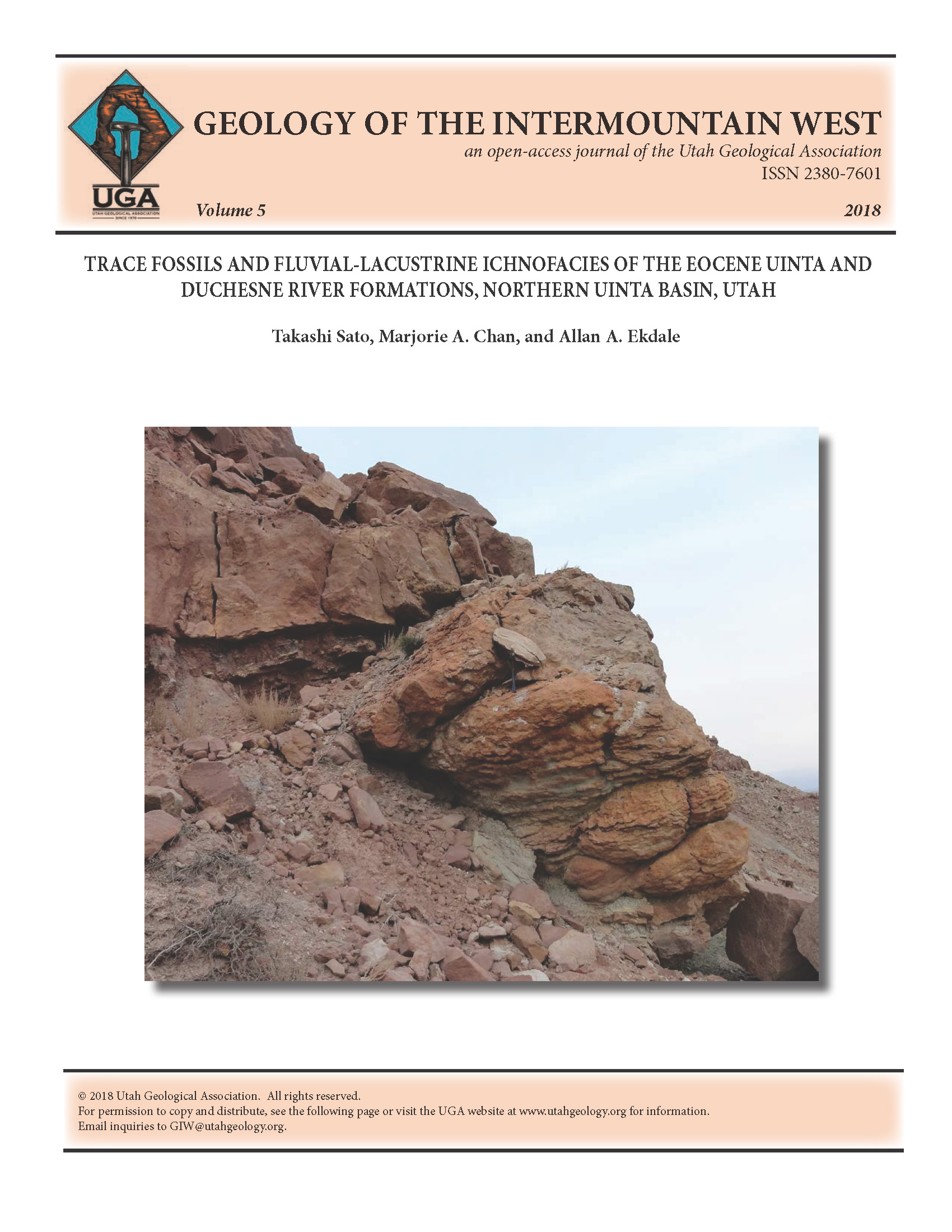 Stacked microbial carbonate mounds in the lacustrine Uinta Formation just below the sequence boundary at the base of the Duchesne River Formation. (Location: MS24 Red Cap in the northern part of the Uinta Basin)