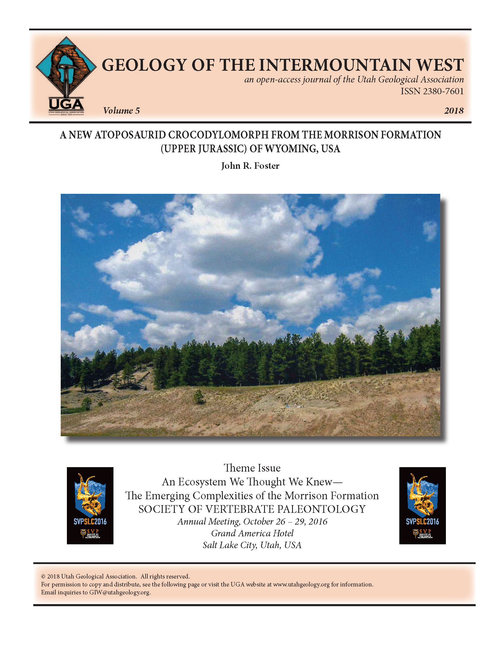 The Little Houston Quarry (Mammal Pit), in the lower middle right of the photograph, is in the Morrison Formation of the northwestern Black Hills, Crook County, Wyoming, which yielded the crocodyliform jaw described here.