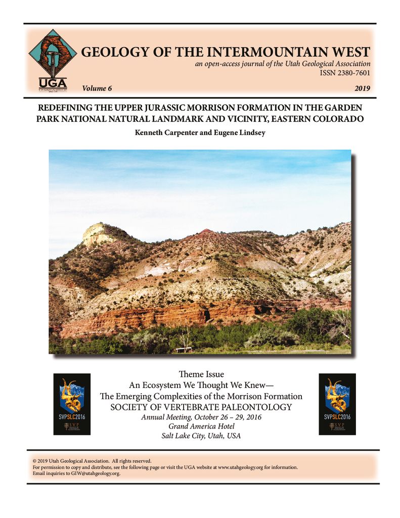 Jurassic Morrison Formation as exposed at Cope’s Nipple lying between the orange Pennyslvanian Fountain Formation and overlying Cretaceous Lytle Formation capping the butte to the left. Photo courtesy of Dan Grenard (retired, Bureau of Land Management, Cañon City, Colorado).
