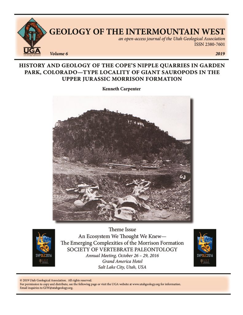 Bones of Camarasaurus supremus as found and excavated by Oramel Lucas in 1877. Photograph was taken by C.W. Talbot (Cañon City, Colorado). See figure 4 caption for more details.