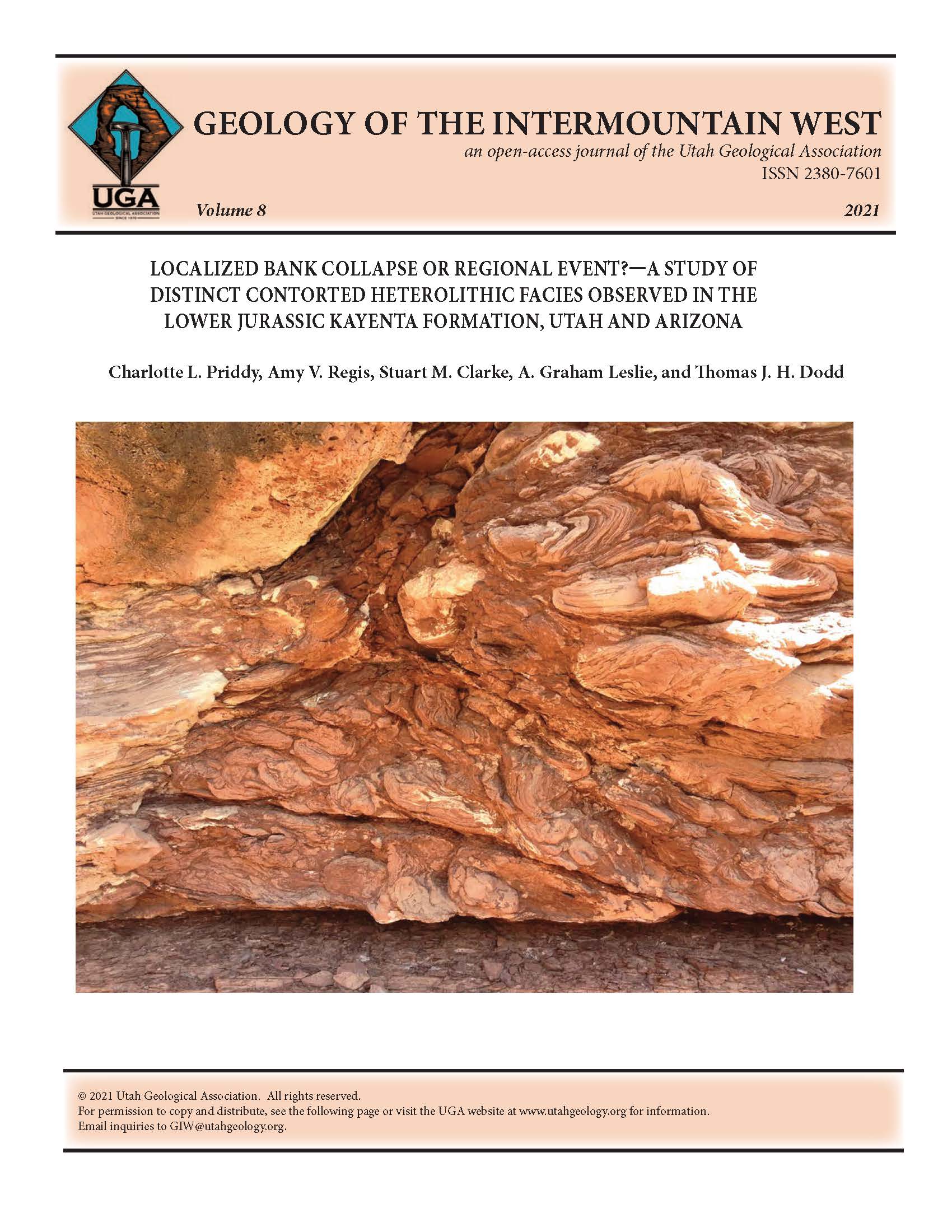 Example of proximal contorted heterolithic facies observed at Sevenmile Canyon, Utah, displaying internally contorted, locally derived clasts with mud draping along the folded foresets and antiformal stacking towards the base of the unit.