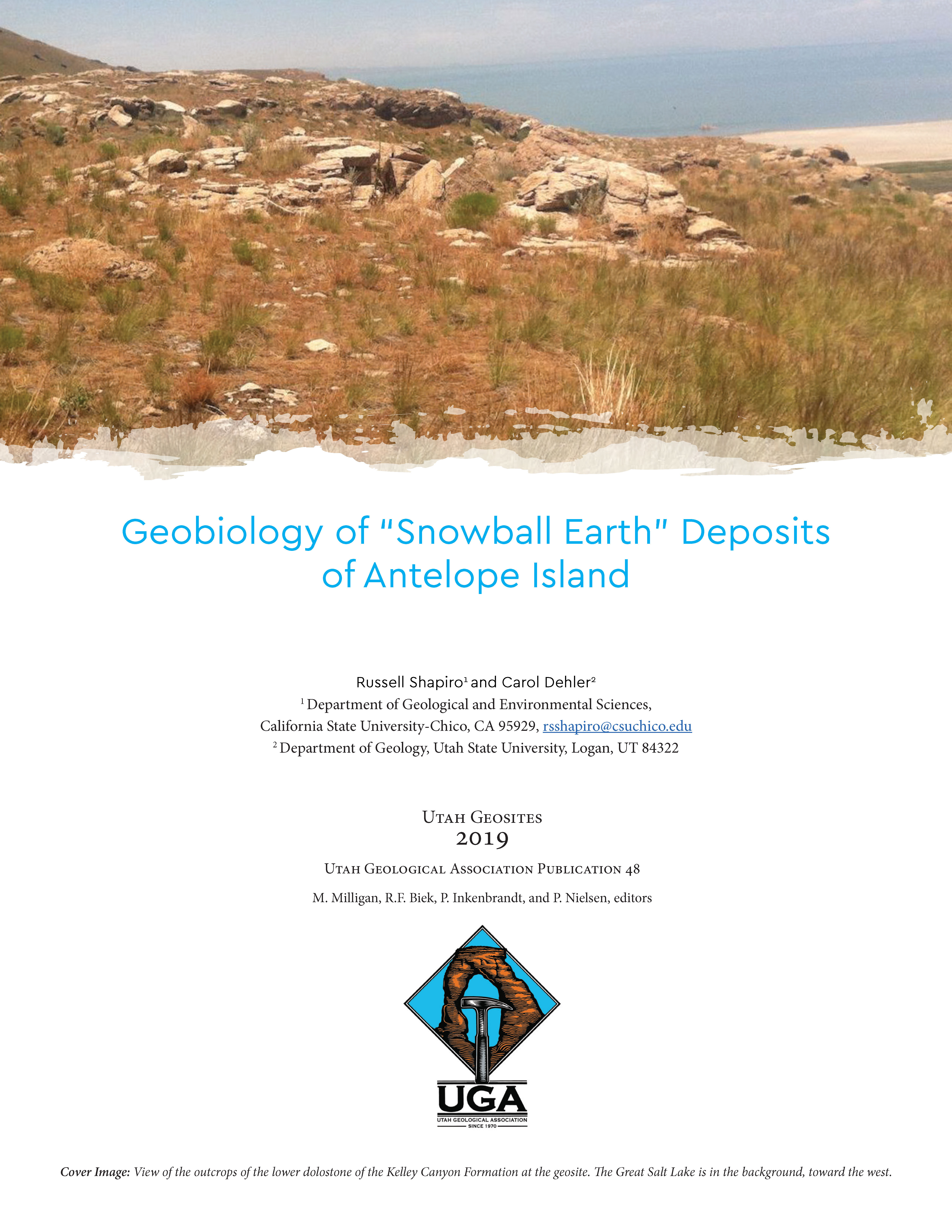 View of the outcrops of the lower dolostone of the Kelley Canyon Formation at the geosite. Th e Great Salt Lake is in the background, toward the west.