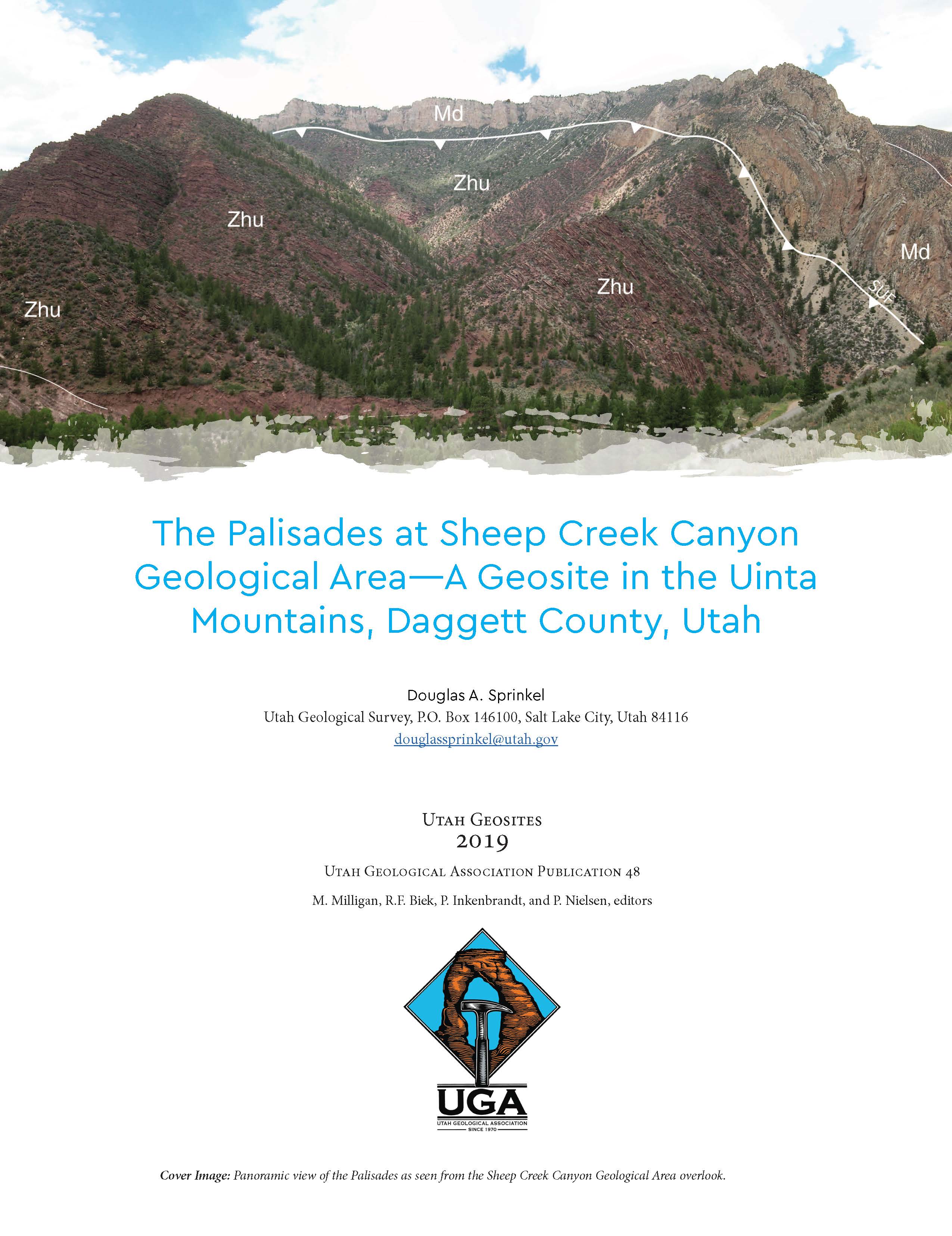 Panoramic view of the Palisades as seen from the Sheep Creek Canyon Geological Area overlook.
